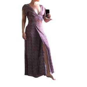 Monte The Label women's red floral v-neck maxi dress size M